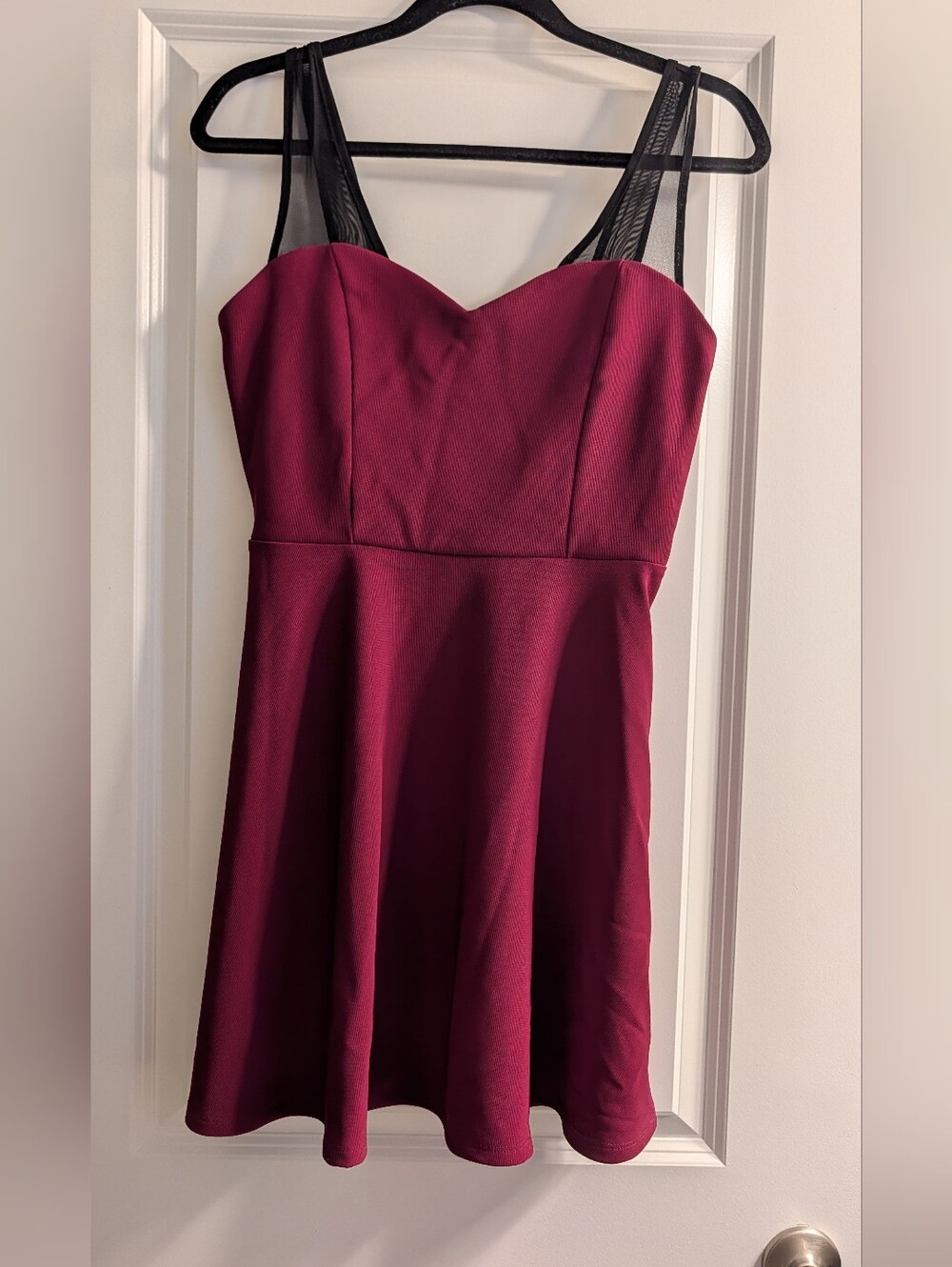 Forever 21 Burgundy Skater Dress with Sheer Black Straps